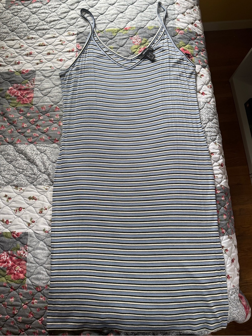 Forever 21 Light Blue and White Striped Midi Slip Dress
